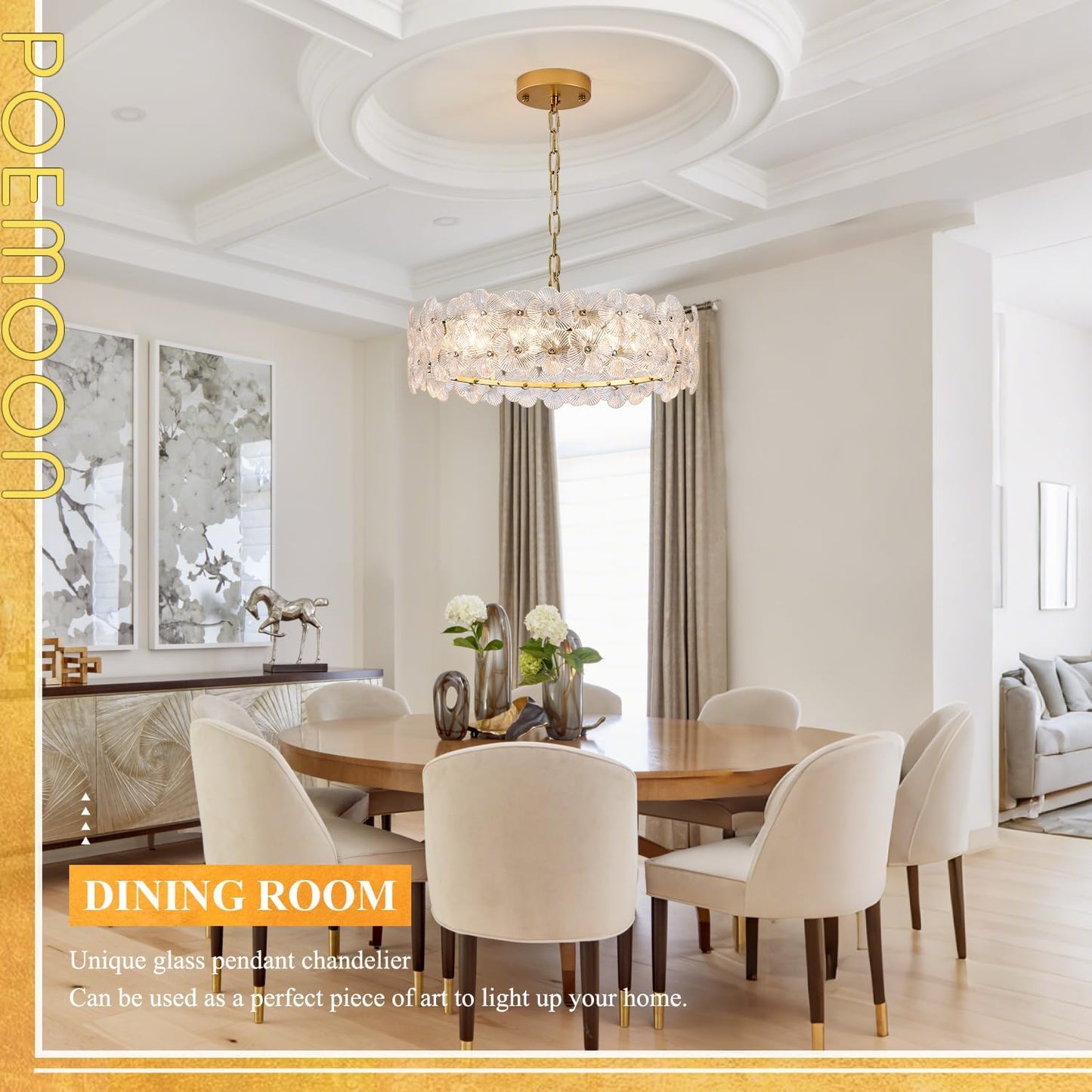 Candelabro cristal 20pulg 6 luces dorado sala