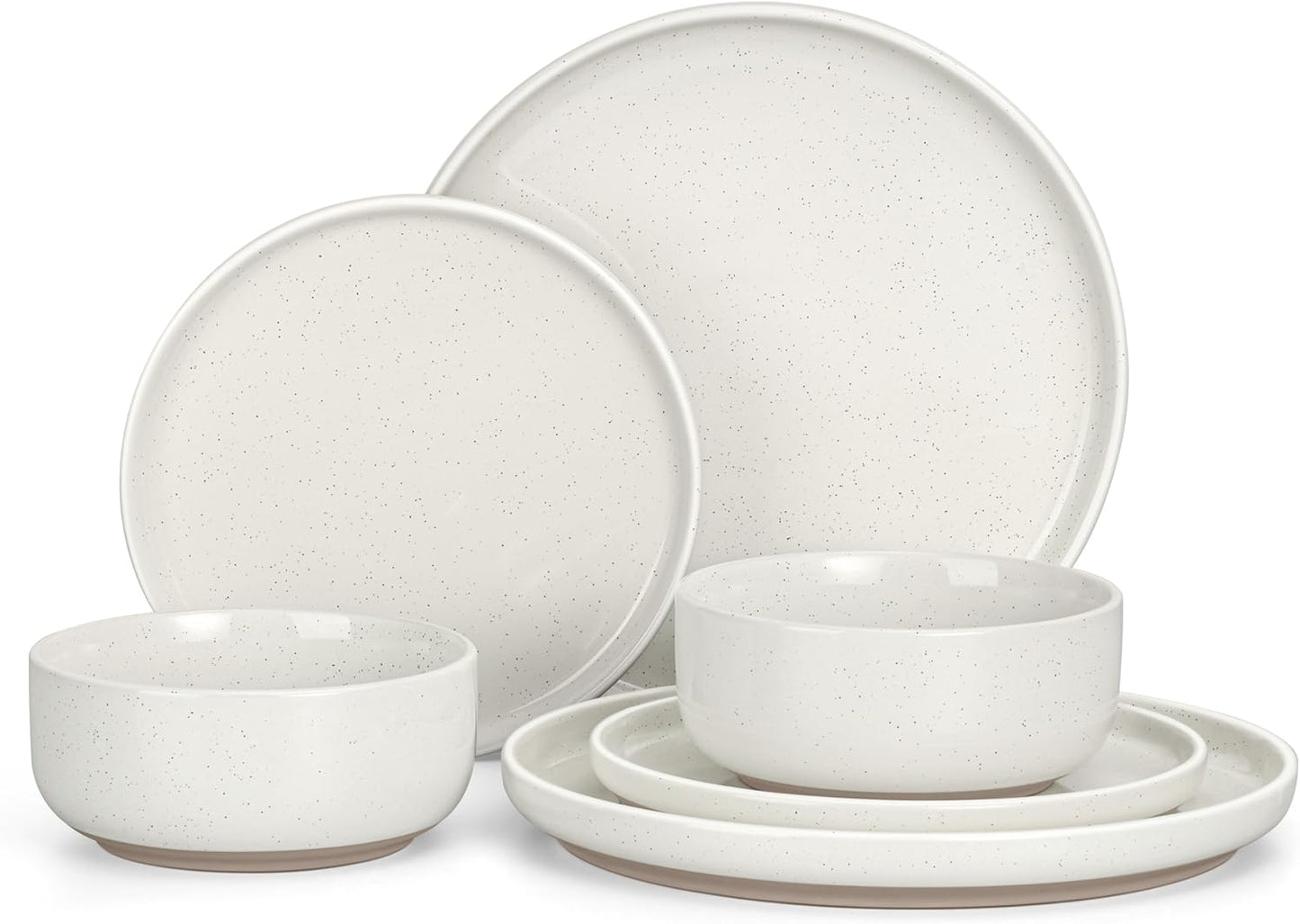 Set 6 Pzas Vajilla Gres Platos Cuencos Blanco Lechoso