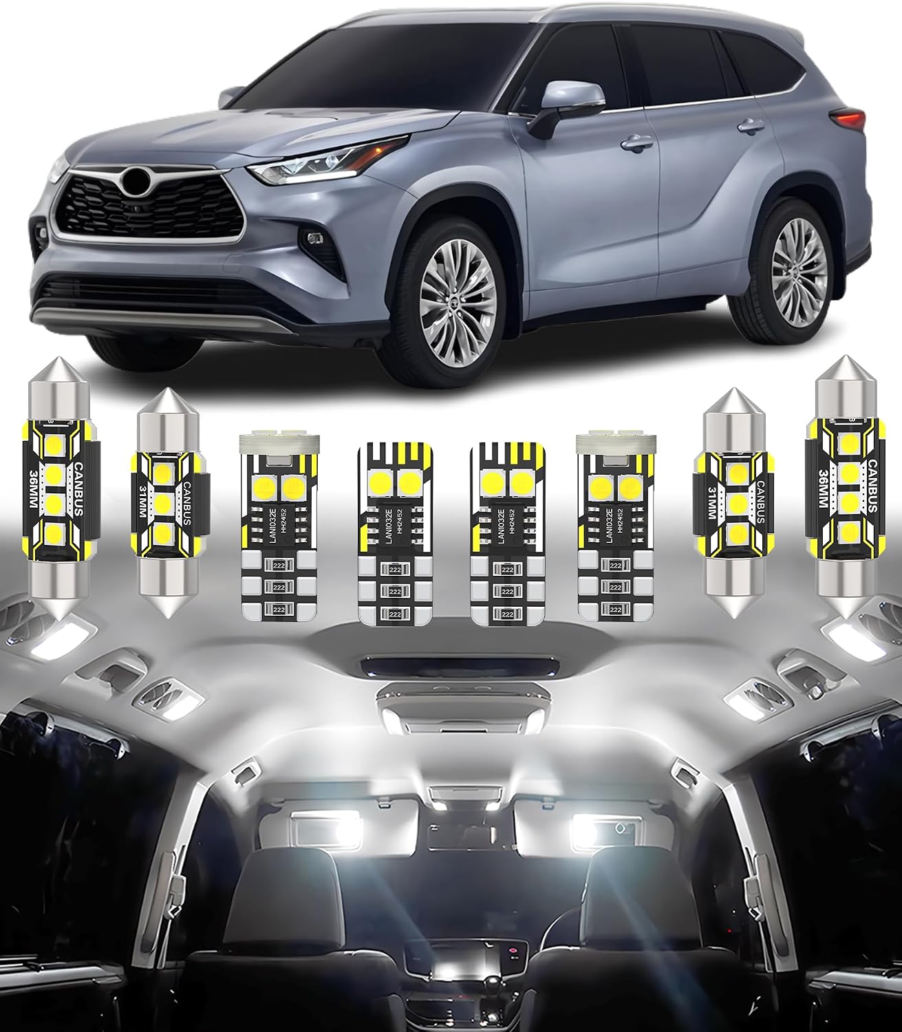 Luz LED interior coche Toyota Highlander 20-24 6000K 11pzas