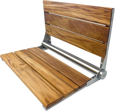 Banco ducha teca respaldo plegable pared 24pulg