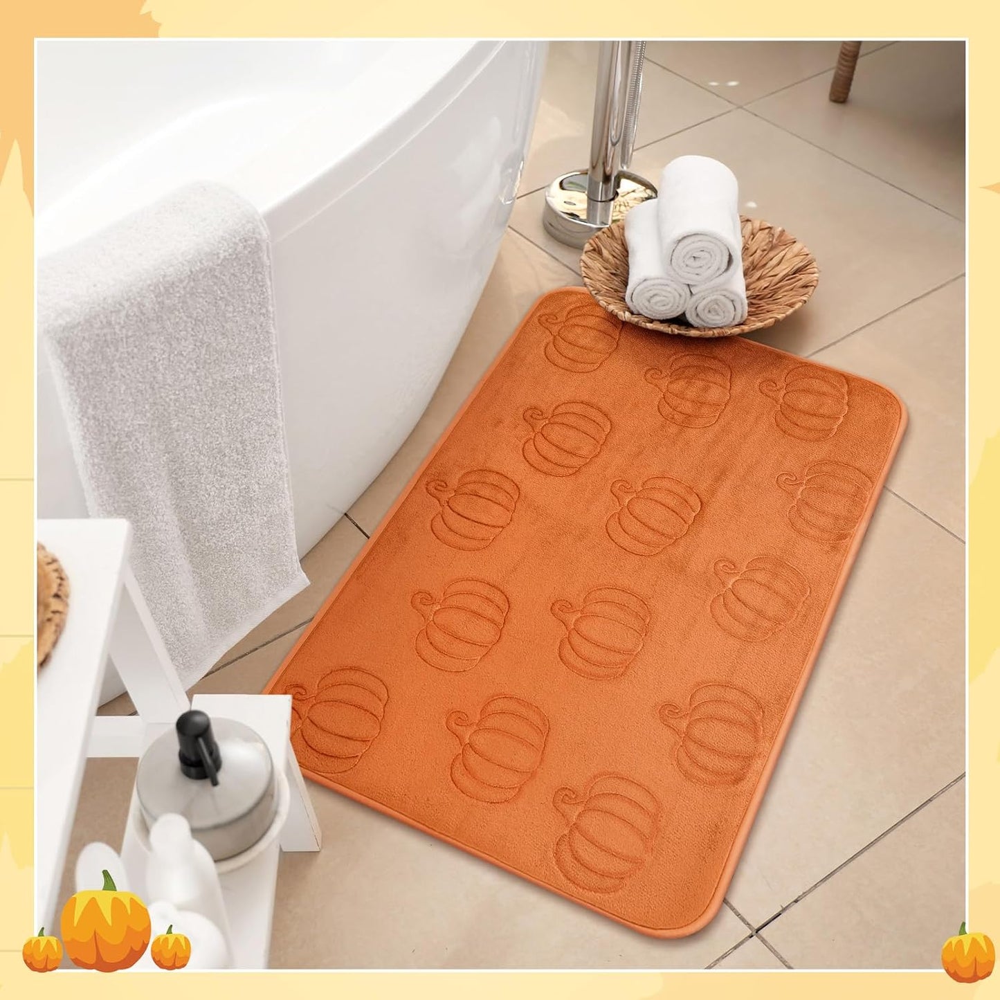 Alfombra baño estampado calabazas 3D 17x29pulg naranja