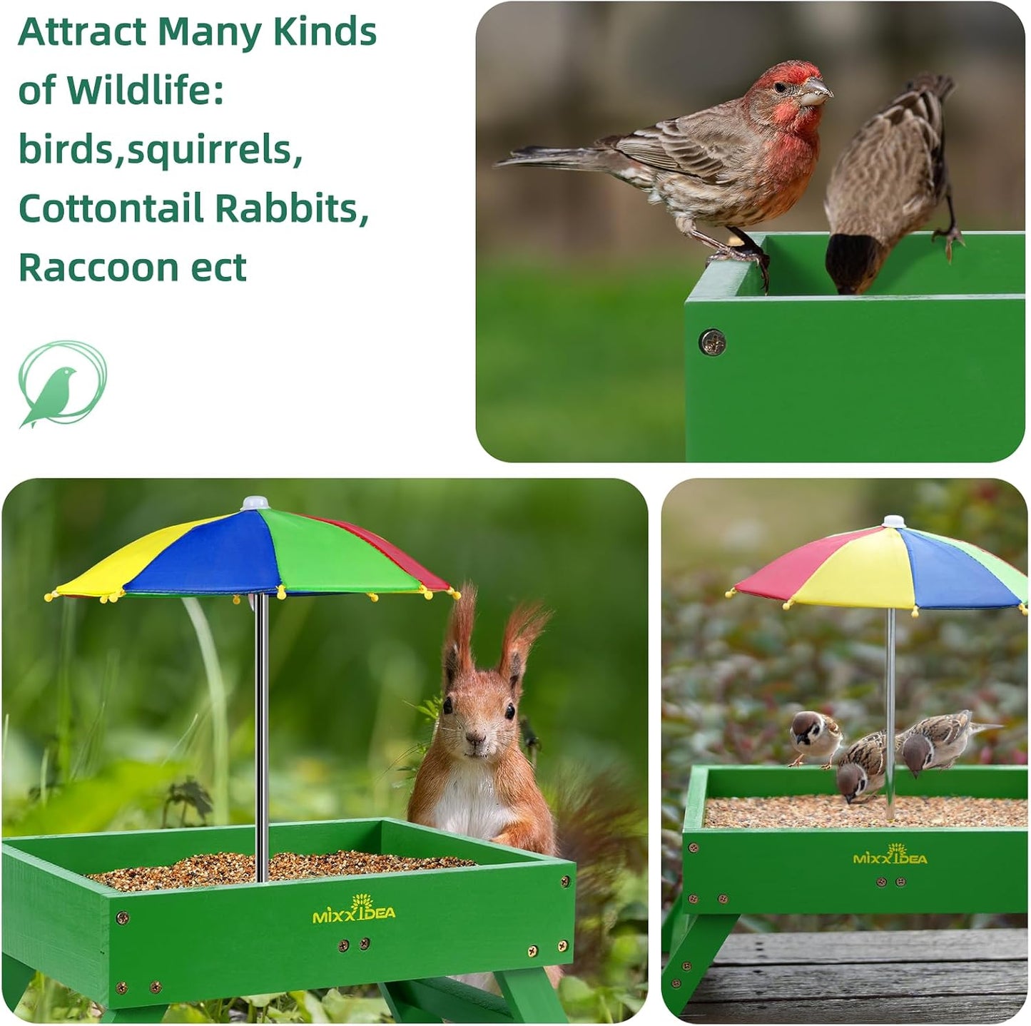 Comedero pájaros y ardillas de madera para exteriores