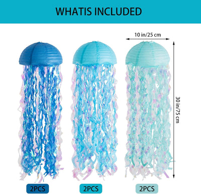 6 Faroles Medusa Colgantes Azules 10pulg Decoración Playa