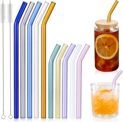 10 Popotes Vidrio Reutilizables Con Cepillos Bebidas