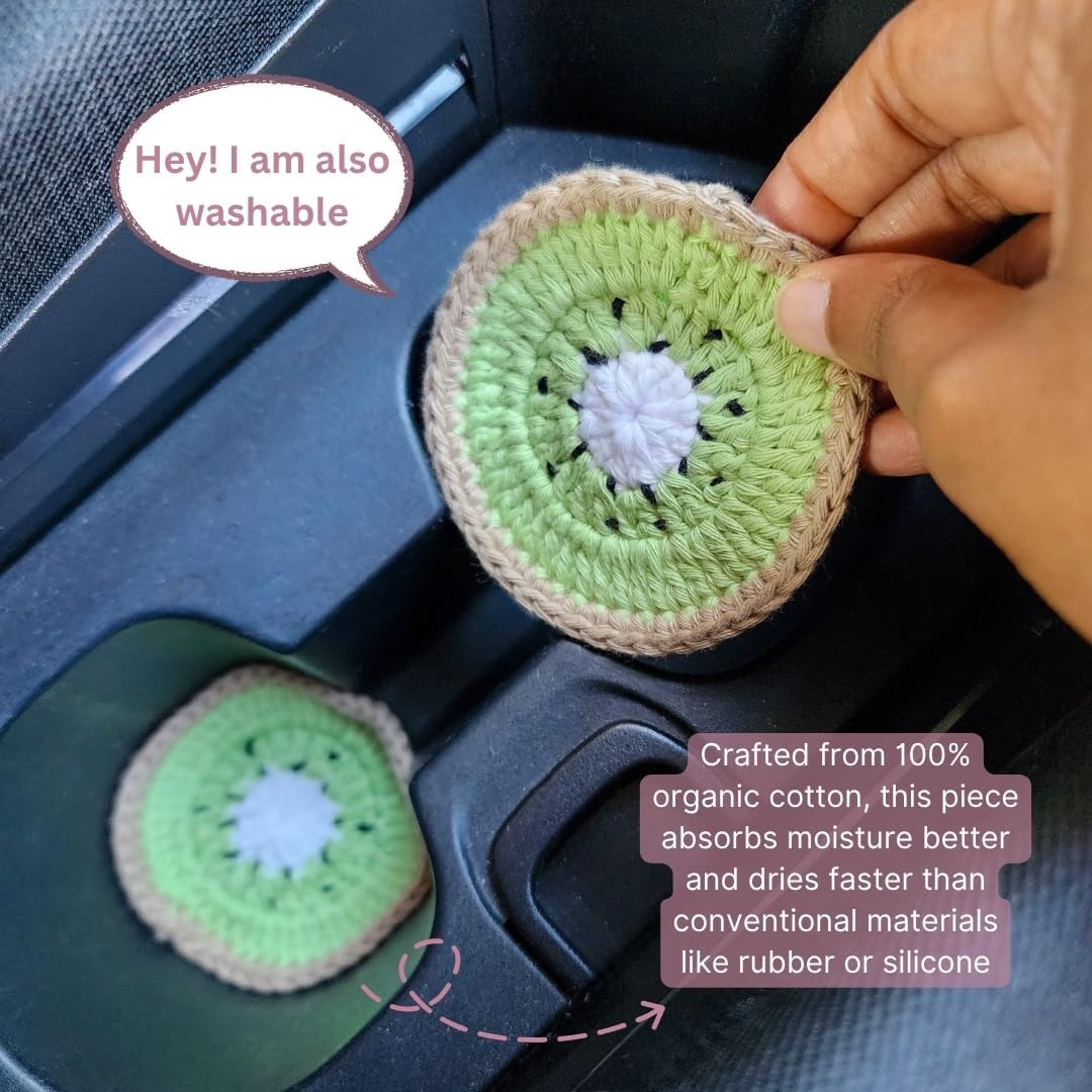 Juego posavasos coche ganchillo algodón diseño frutas