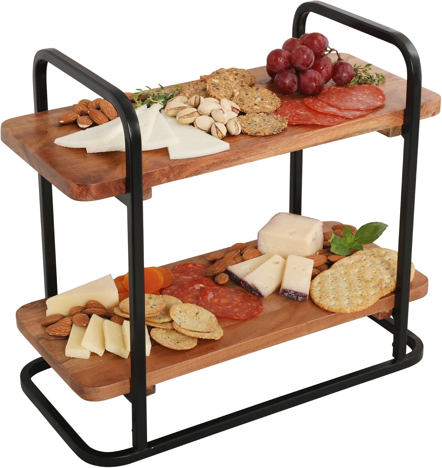 Bandeja servir madera 2 niveles marco metal acacia