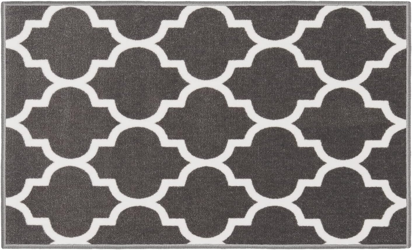 Alfombra antiderrap enrejado marroquí 2x3ft gris y blanco