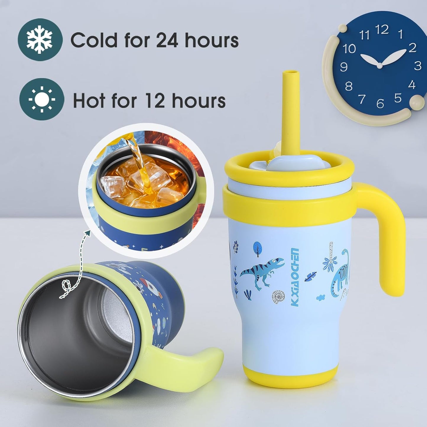 Vaso acero inox para niños con asa dinosaurio