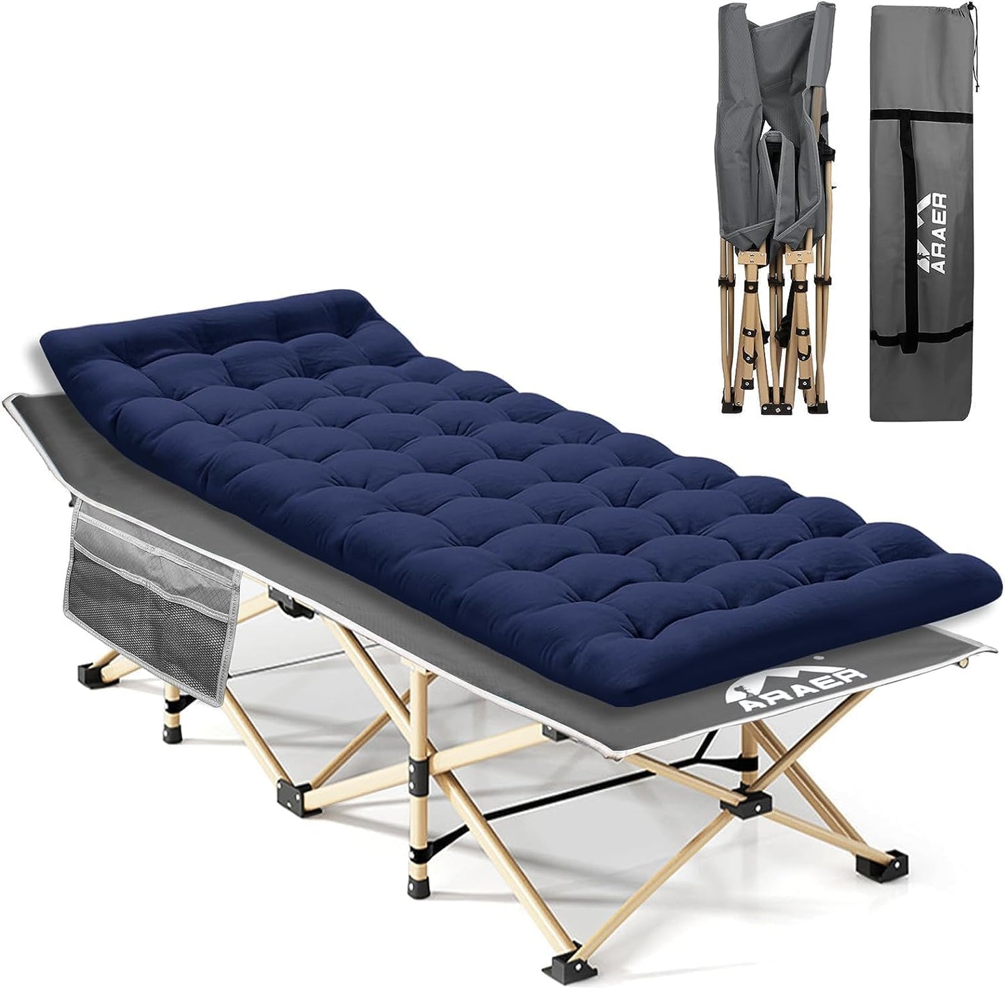 Cama plegable campamento 450lb con bolsa azul