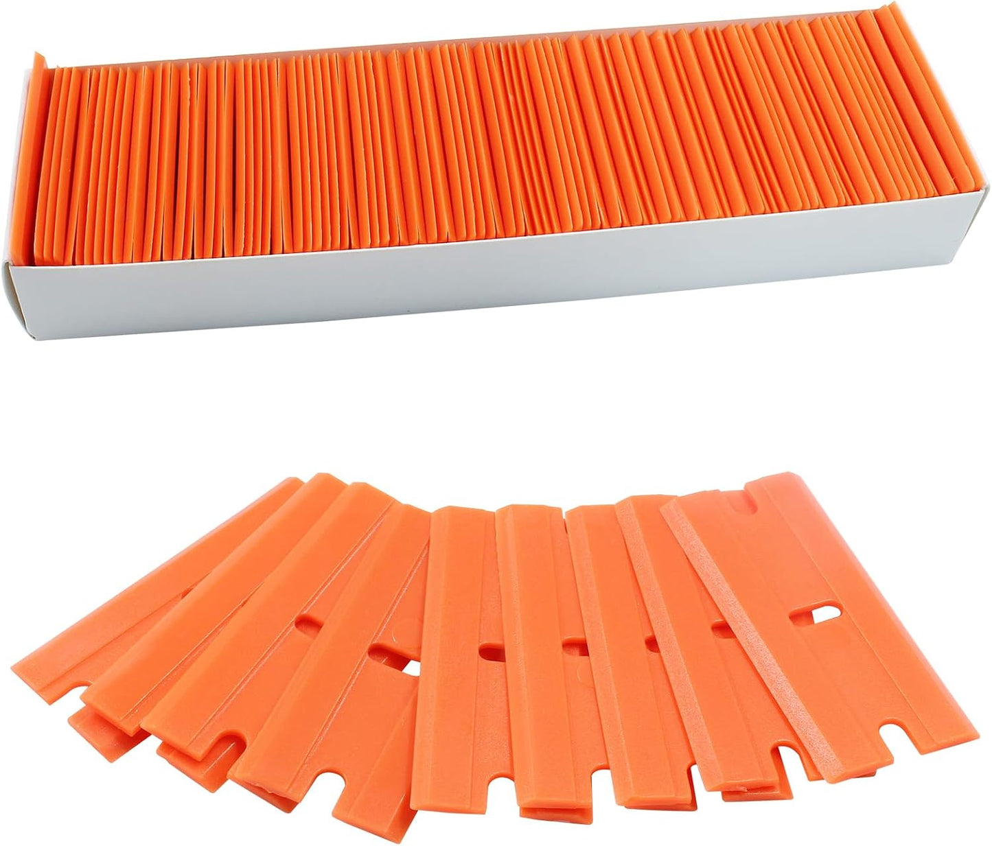 100 Cuchillas Plástico Doble Filo para Vidrio Naranja