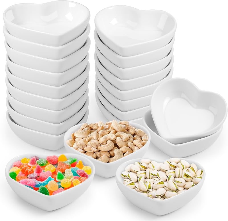 24 Pzas Cuencos Porcelana Blanca Forma Corazón 1.5oz