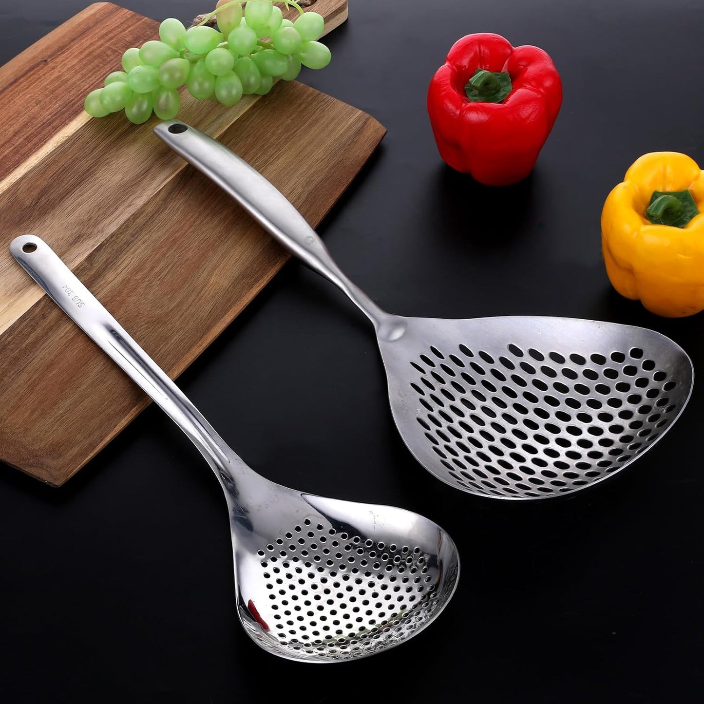 2 Cucharas Acero Inox 304 Coladora Pasta Freidora