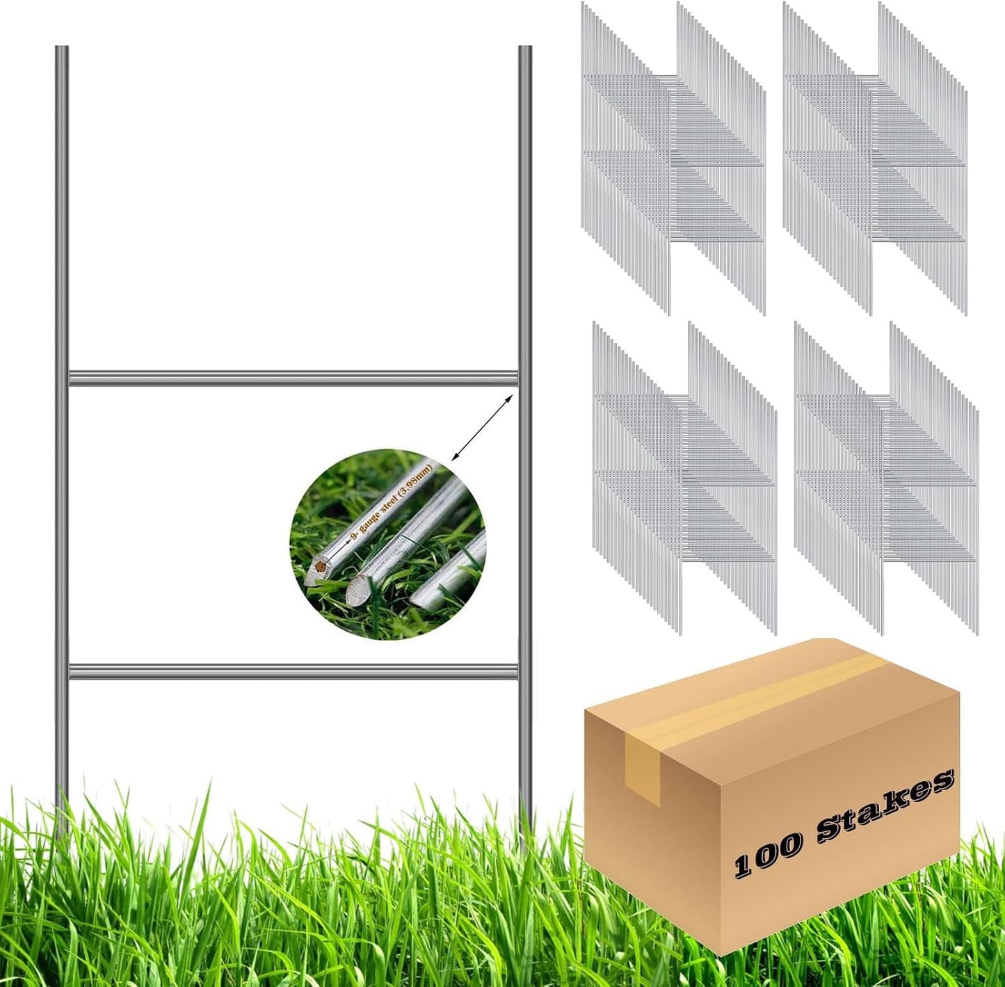 100 Estacas Metal Marco H 20x10" Galvanizado Letreros