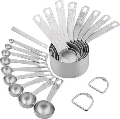 Juego 18 tazas y cucharas acero inox 18/8 para seco y líquido
