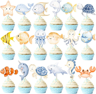 36 Pzas Decoración Cupcakes Animales Marinos Baby Shower