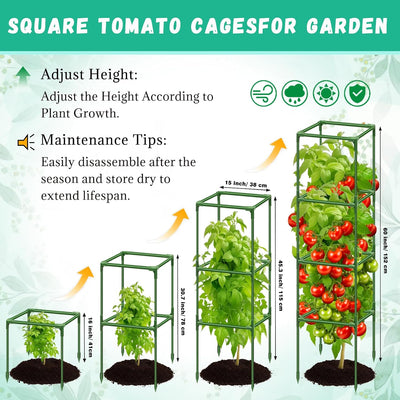 6 Jaulas Tomate Cuadradas Soporte Plantas Jardín 60pulg