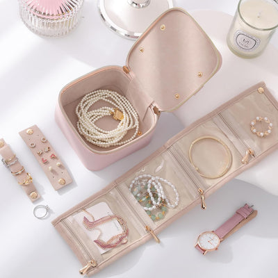 Estuche joyas cuero PU 4 pzas rosa lago