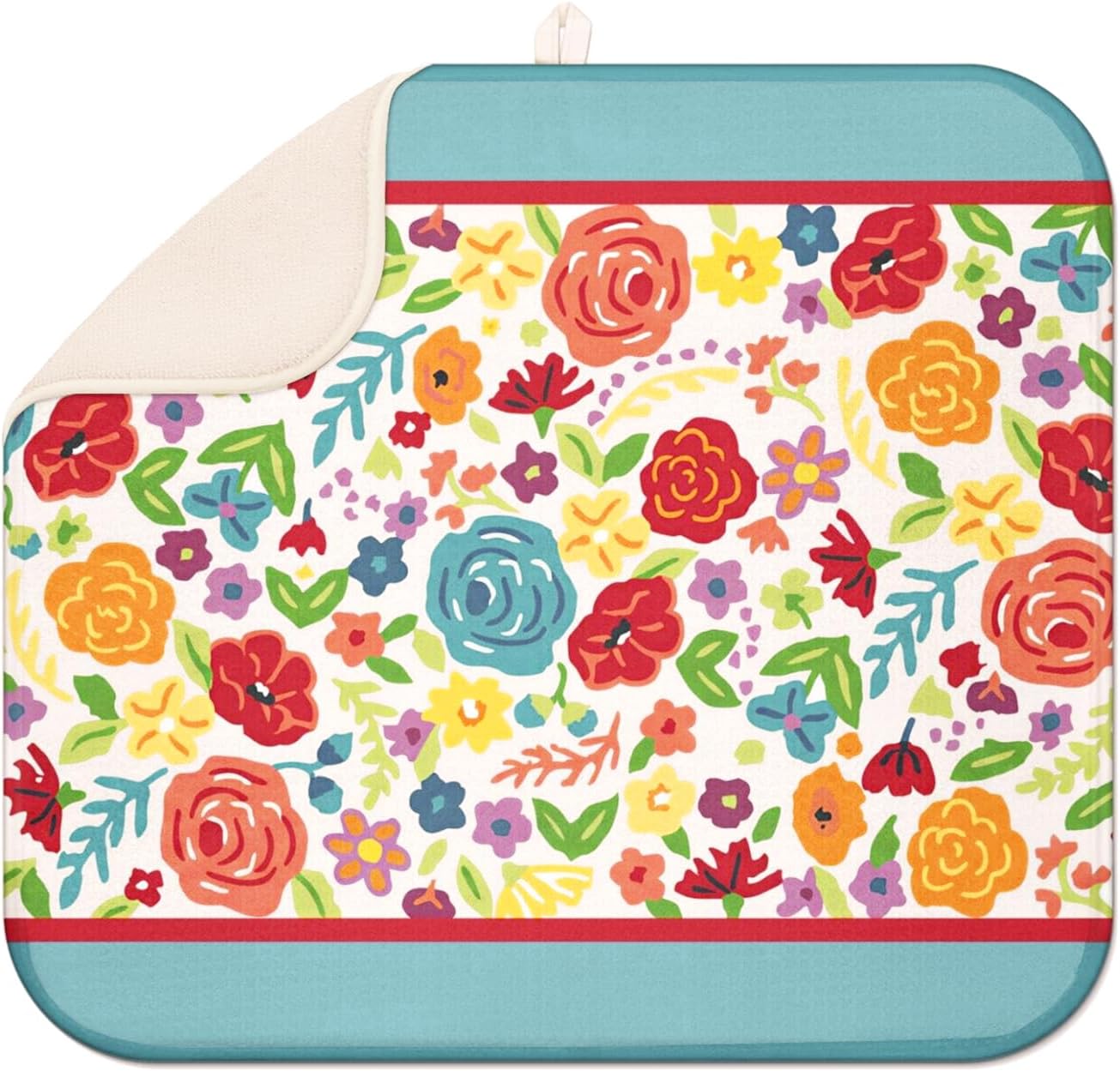 Tapete secado platos turquesa 16x18pulg microfibra diseño floral