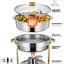 Set 4 Pzas Platos Acero Inox con Tapas Vidrio Calentador Bufé