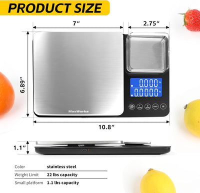 Báscula cocina doble plataforma acero inox vidrio 22lb