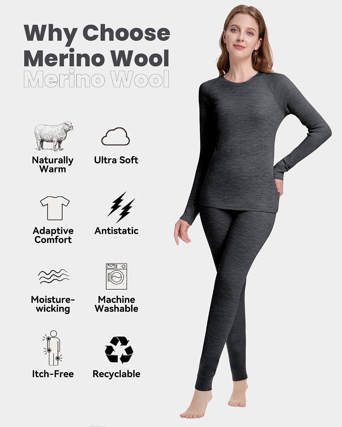 Conjunto capa base lana merino mujer para esquí