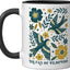 Taza cerámica floral feminista en negro/blanco
