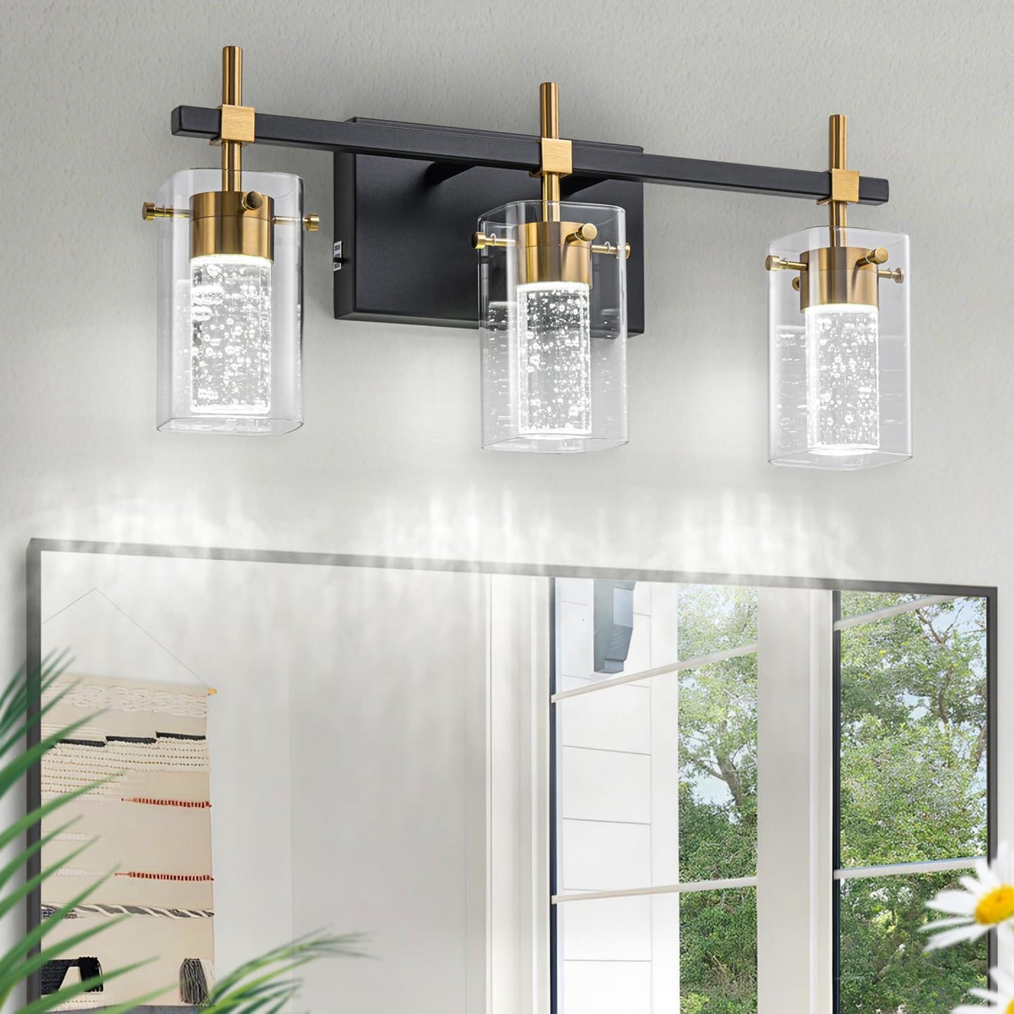 Luz tocador 3 luces led regulable negra dorada