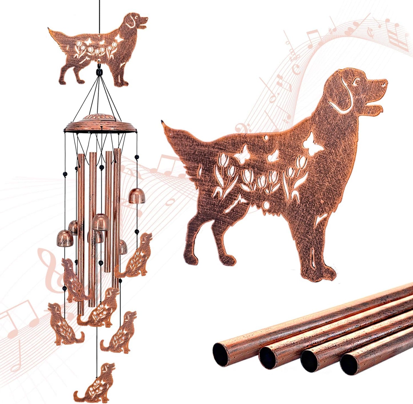 Campanillas viento perro Golden Retriever metal