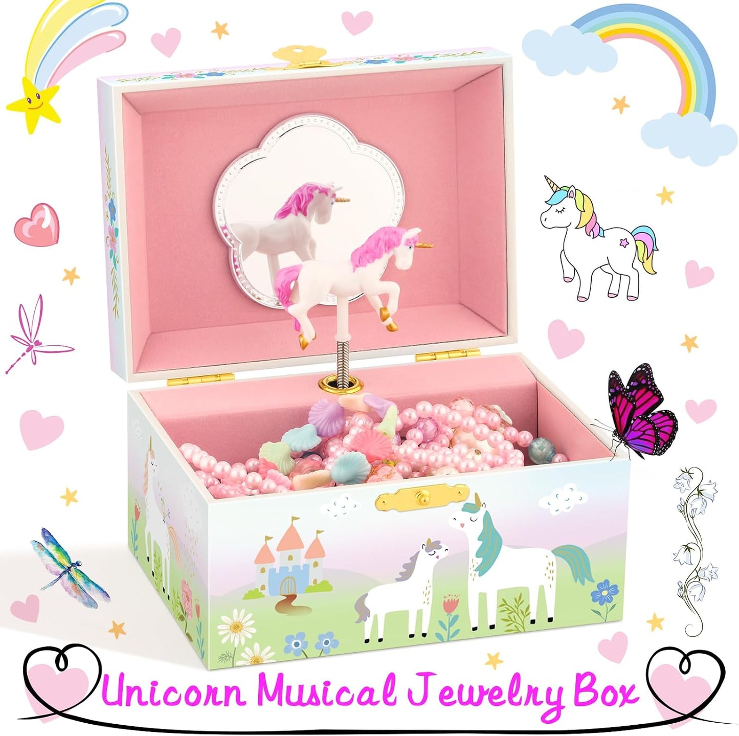 Caja joyería musical unicornio dorado canción Beautiful