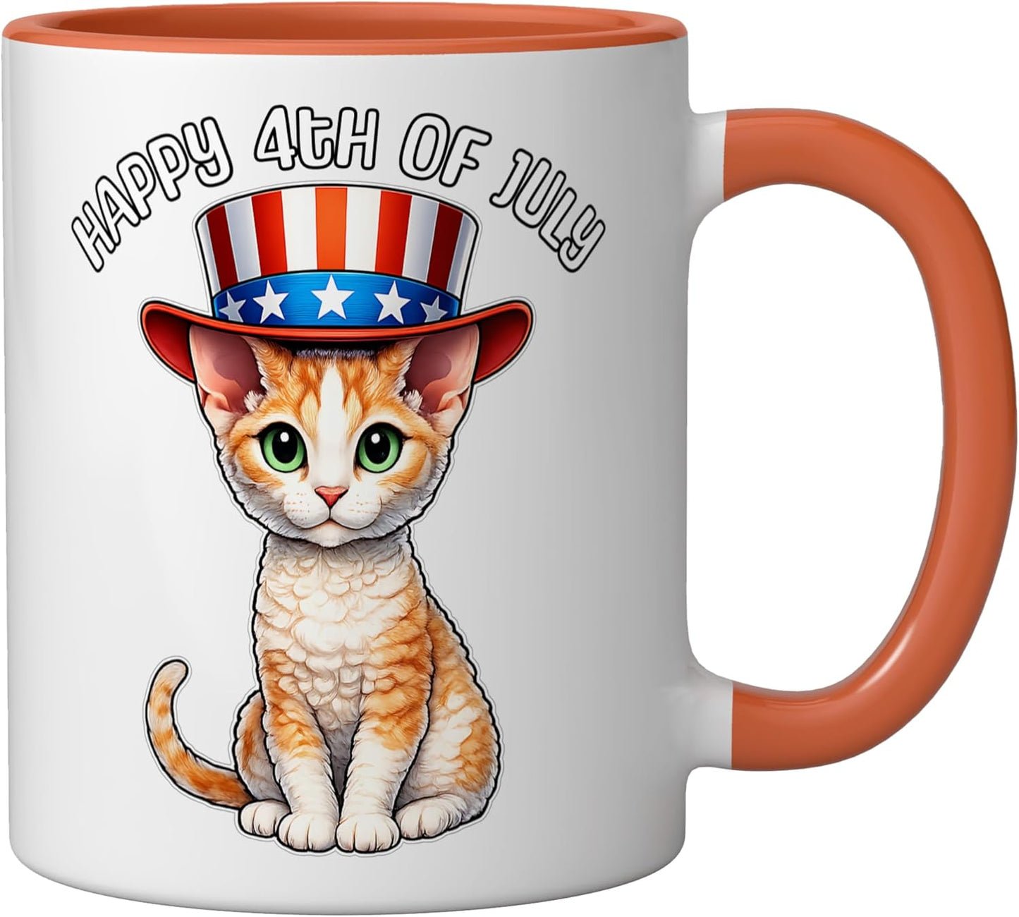 Taza Cerámica Día de la Independencia Gato Devon Rex Naranja/Blanco