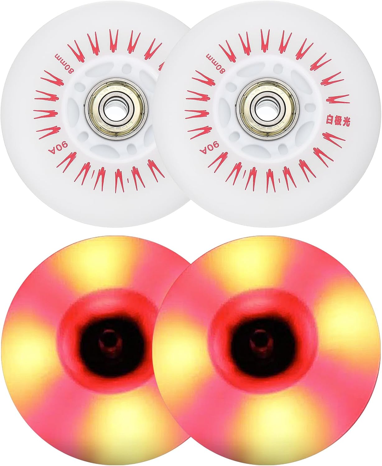 Ruedas patinaje iluminadas LED 3.150pulg 4 ruedas rojo