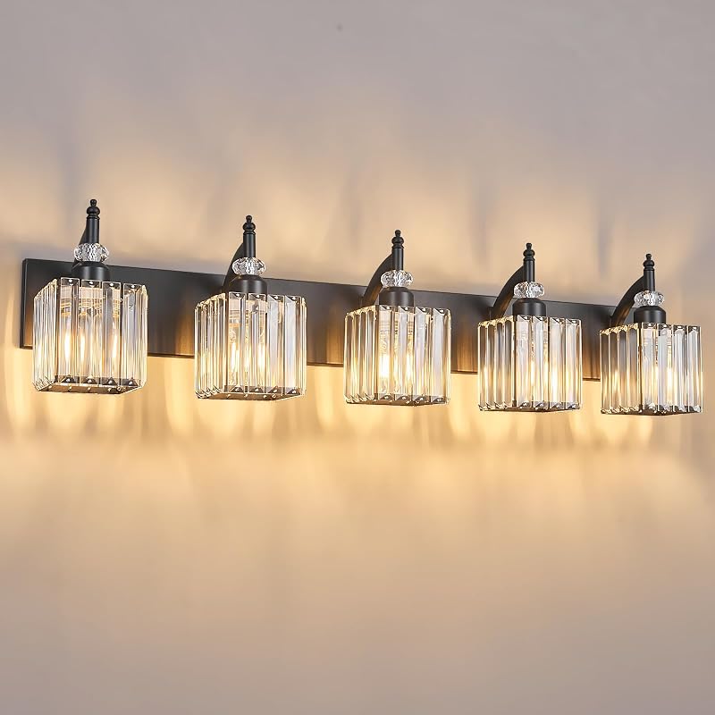 Lámpara tocador cristal 5 luces negro moderna