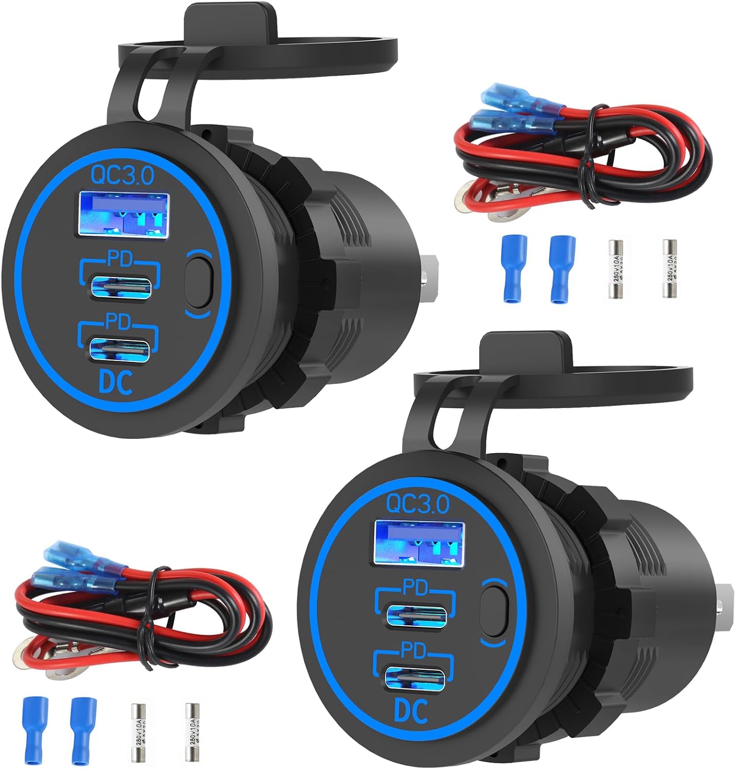 Cargador coche USB C 78W dual PD 30W QC18W impermeable