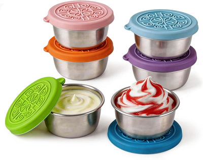6 Pzas Recipiente Acero Inox 1.6oz con Tapas Condimentos
