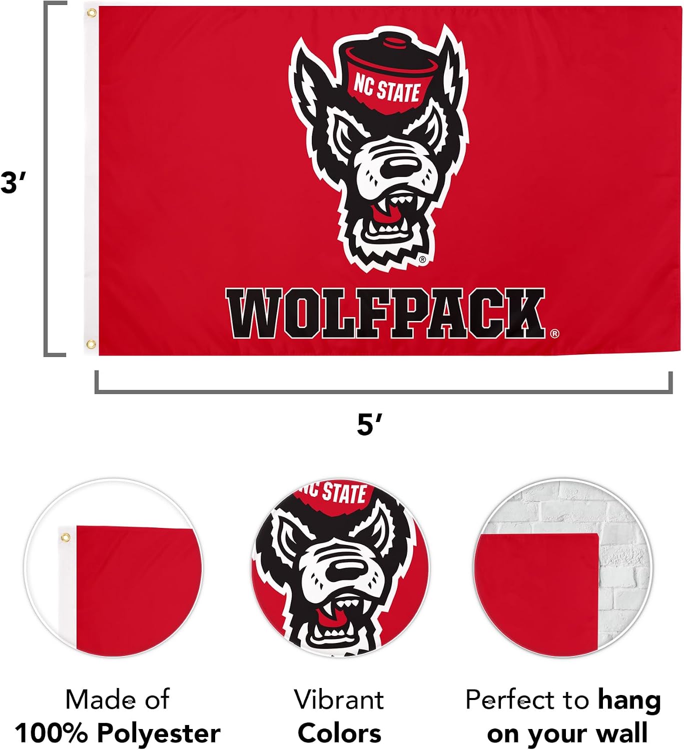 Bandera NCSU 3x5ft tela poliéster interiores exteriores