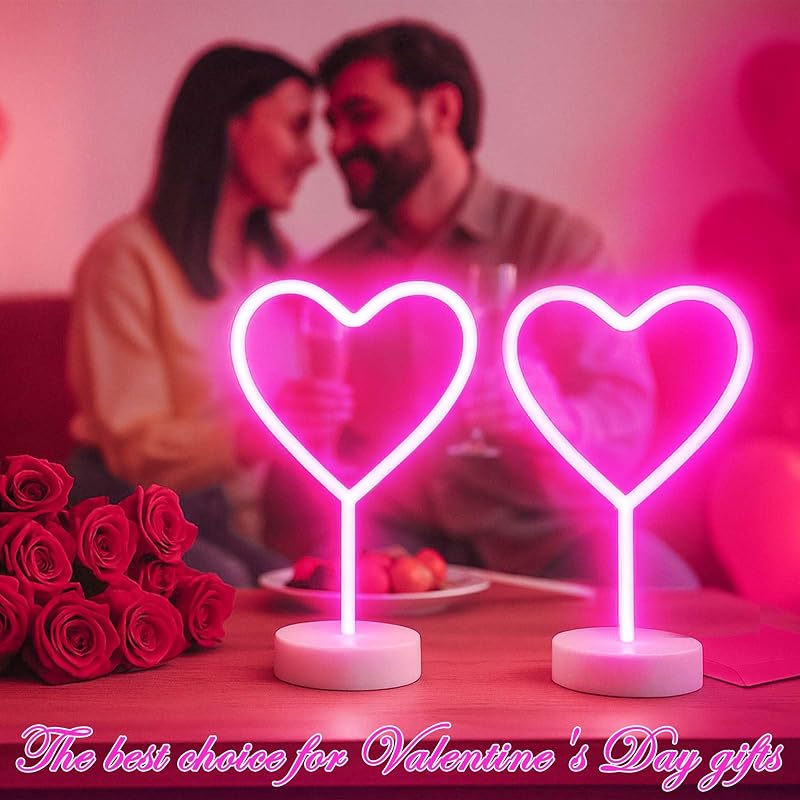 Letrero neón corazón rosa 2 luces LED USB boda regalo mujer