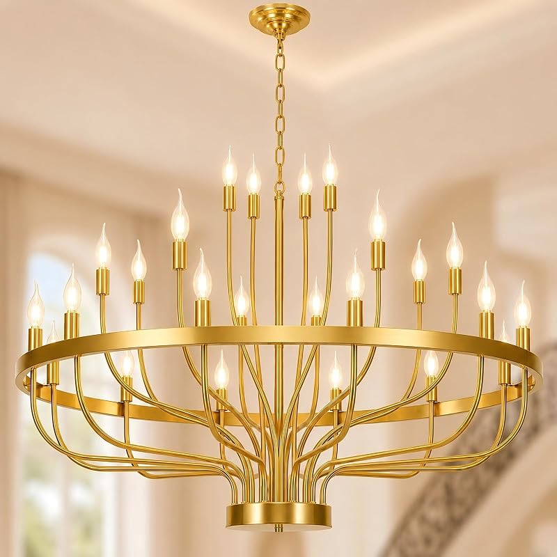 Candelabro dorado 24 luces para techos altos 39pulg