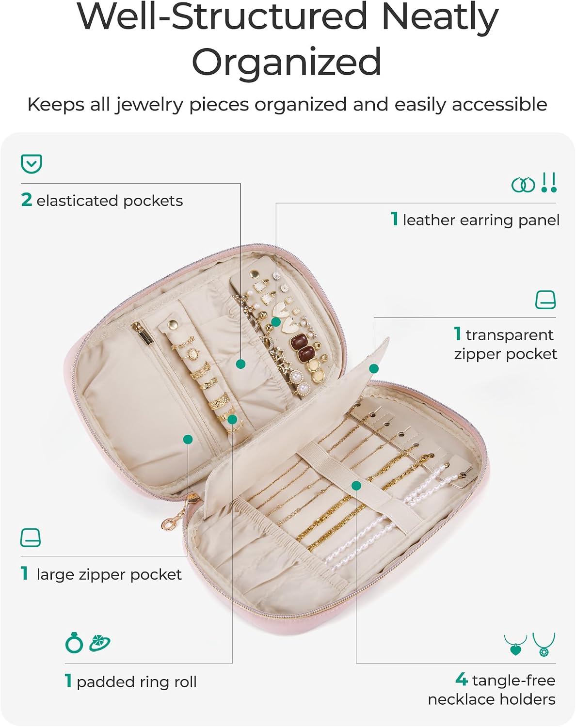 Estuche organiz. joyería viaje para aretes collares