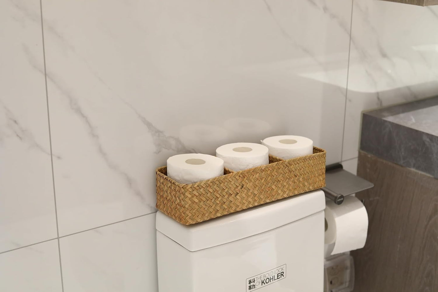 Cesta almacenamiento fibra mar 3 secciones baño