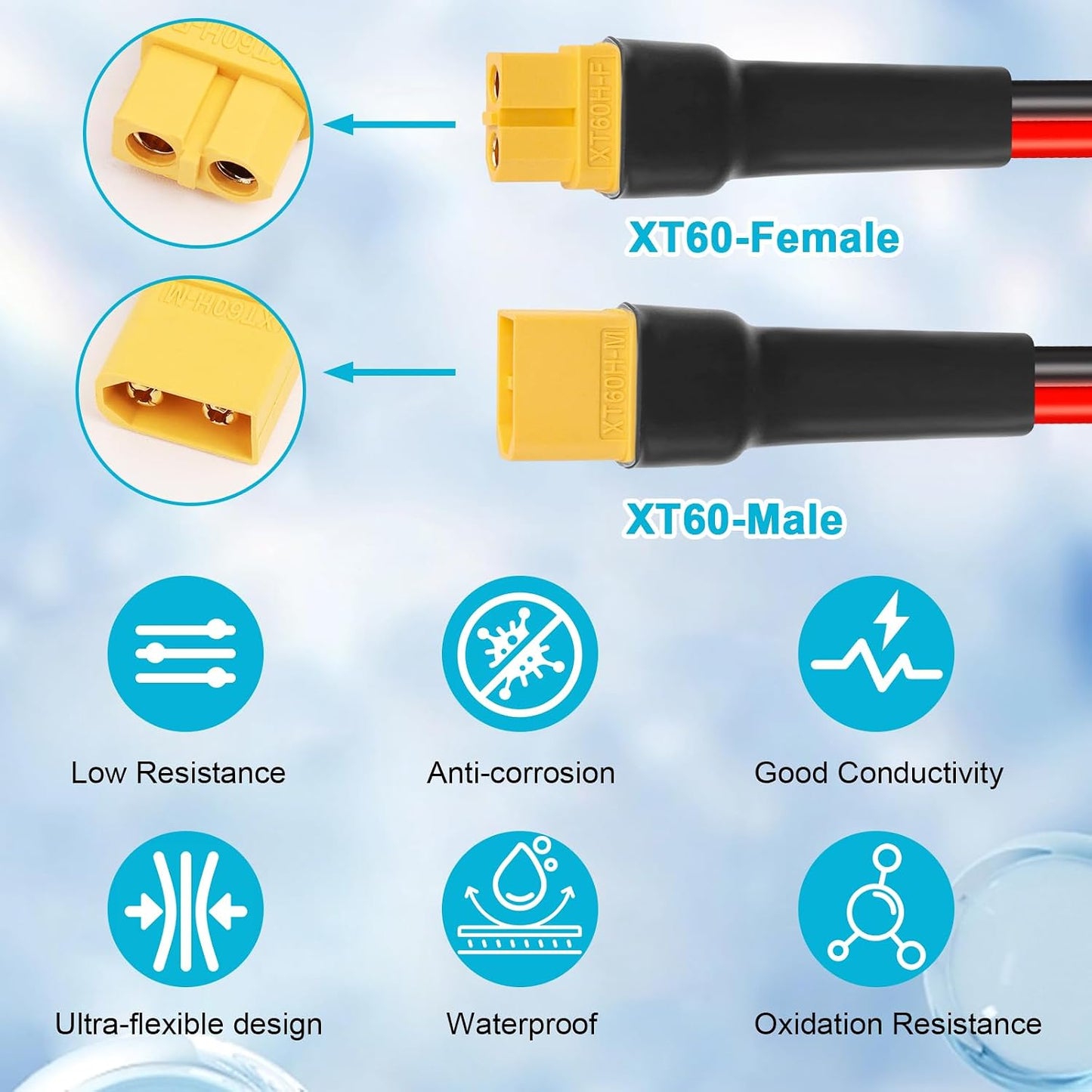 Cable extensión XT60 5pies conector hembra a macho para batería RC