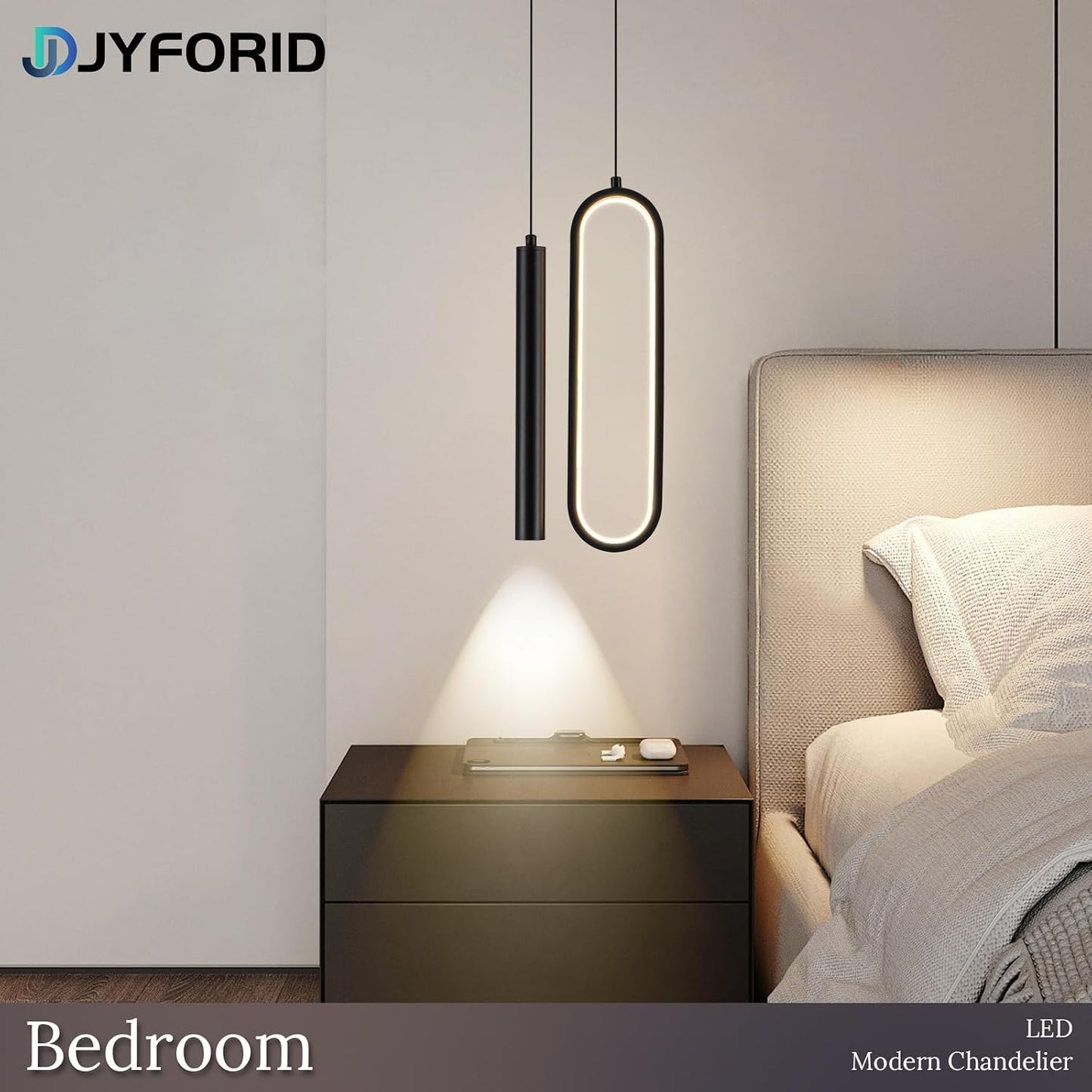 Lámpara colgante LED negra control remoto 24W dormitorio