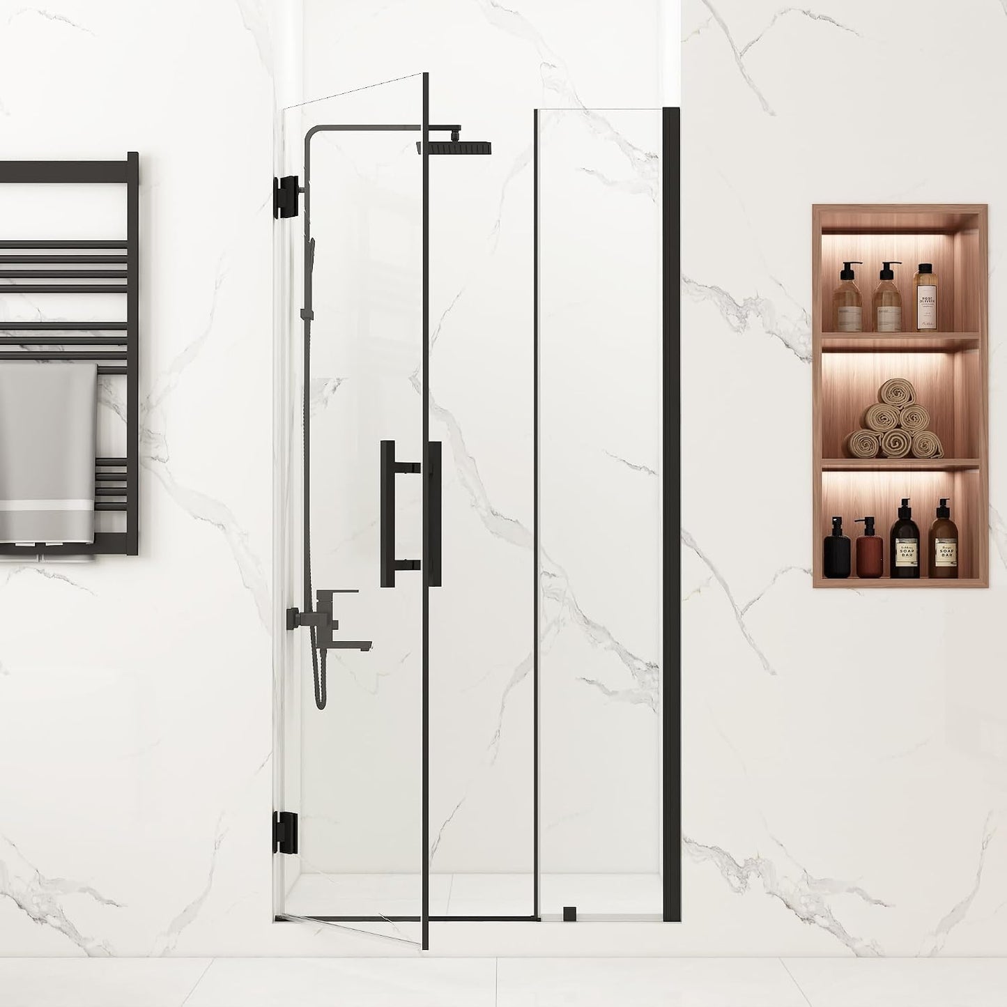 Puerta ducha pivote sin marco 35-36x72pulg vidrio templado negro