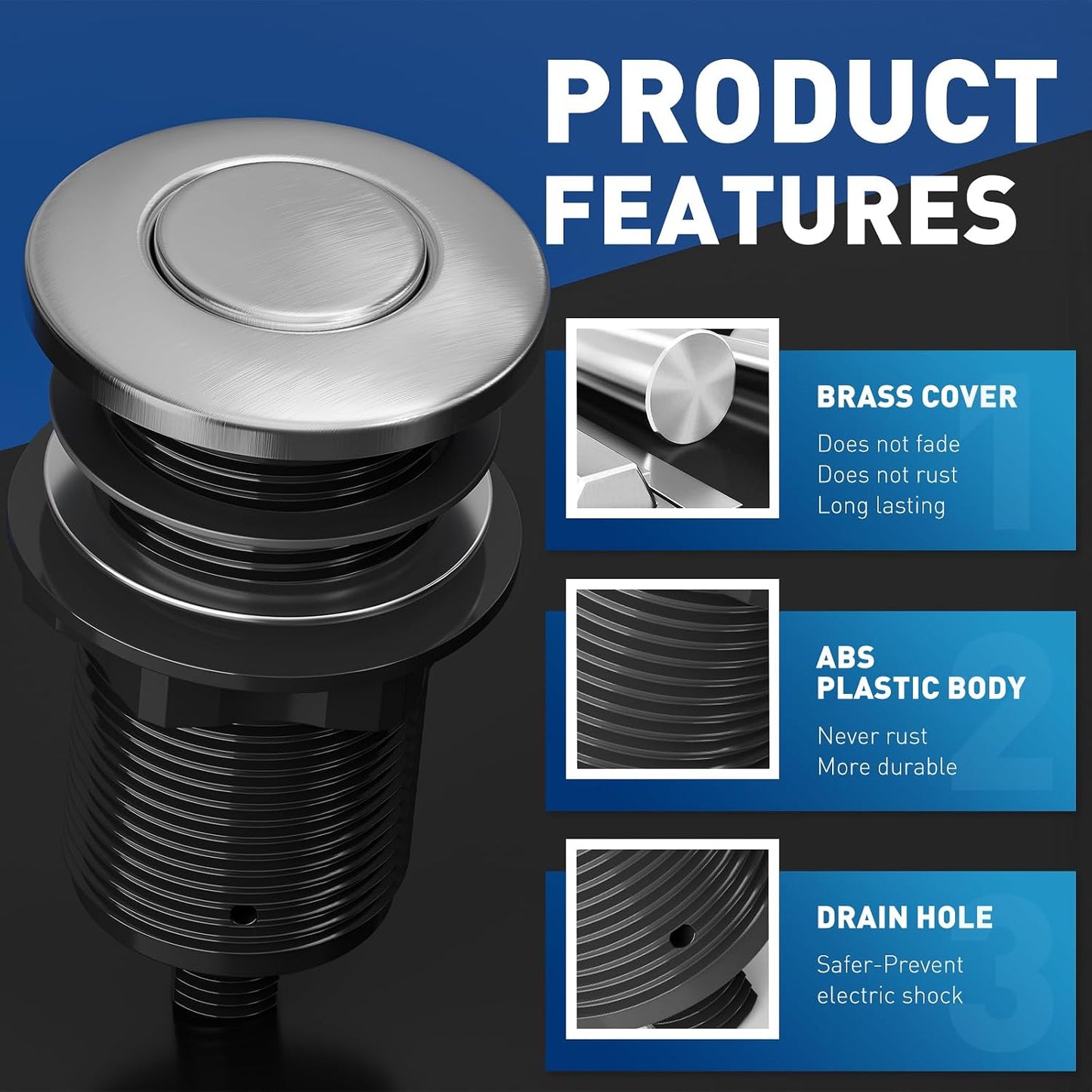 Kit interruptor aire basura fregadero acero inox negro