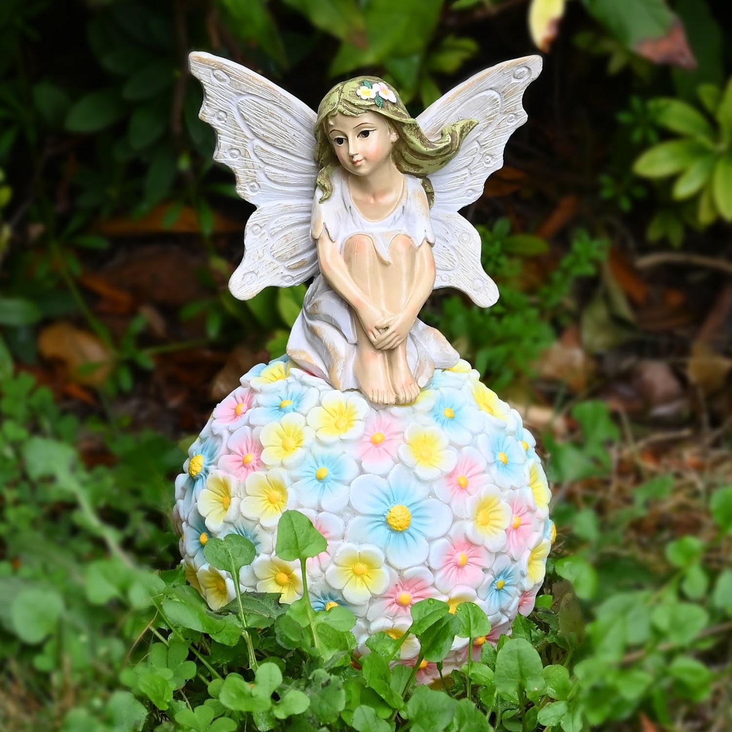 Estatua hada resina jardín exterior blanco 7.8pulg