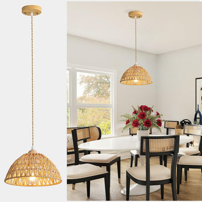 Lámpara colgante mimbre estilo granja 1 luz