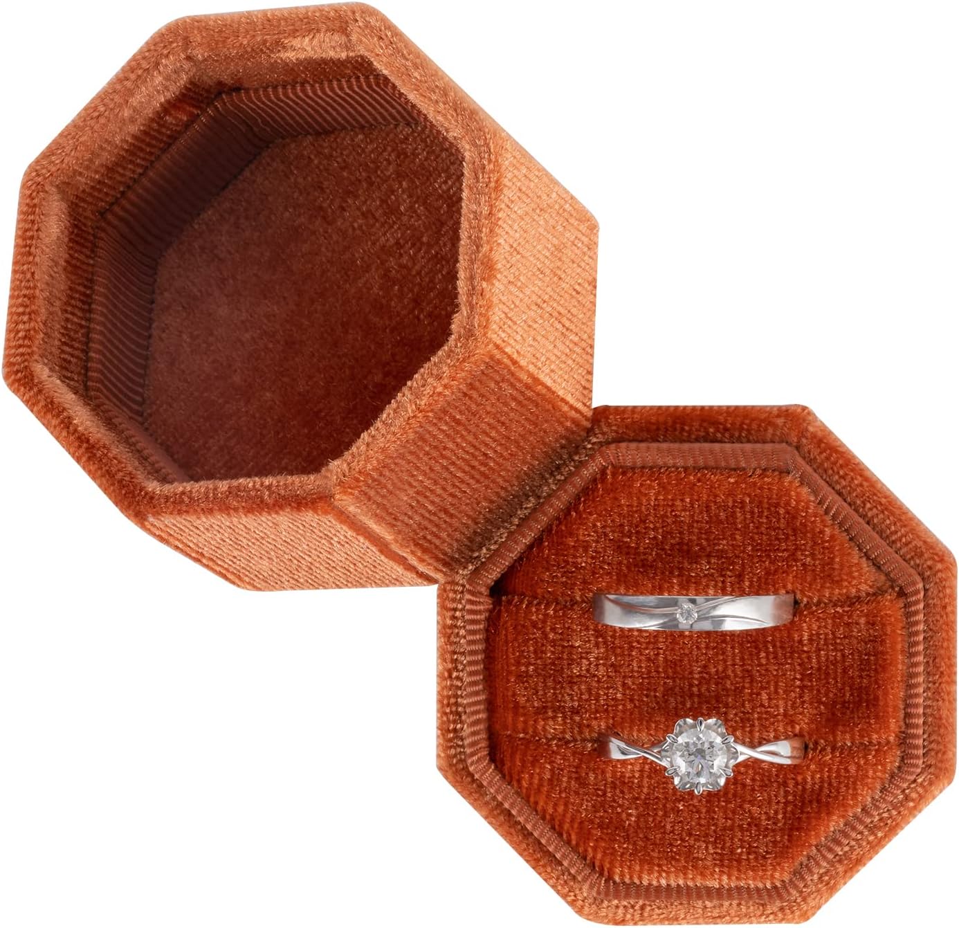 Caja terciopelo anillos octágono con tapa desmontable