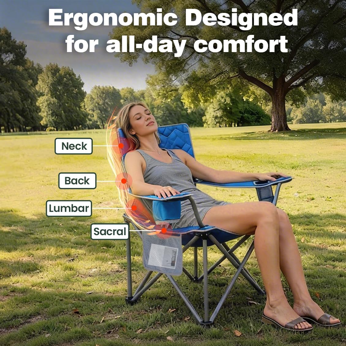 Silla camping plegable gran tamaño 500lbs con reposabrazos