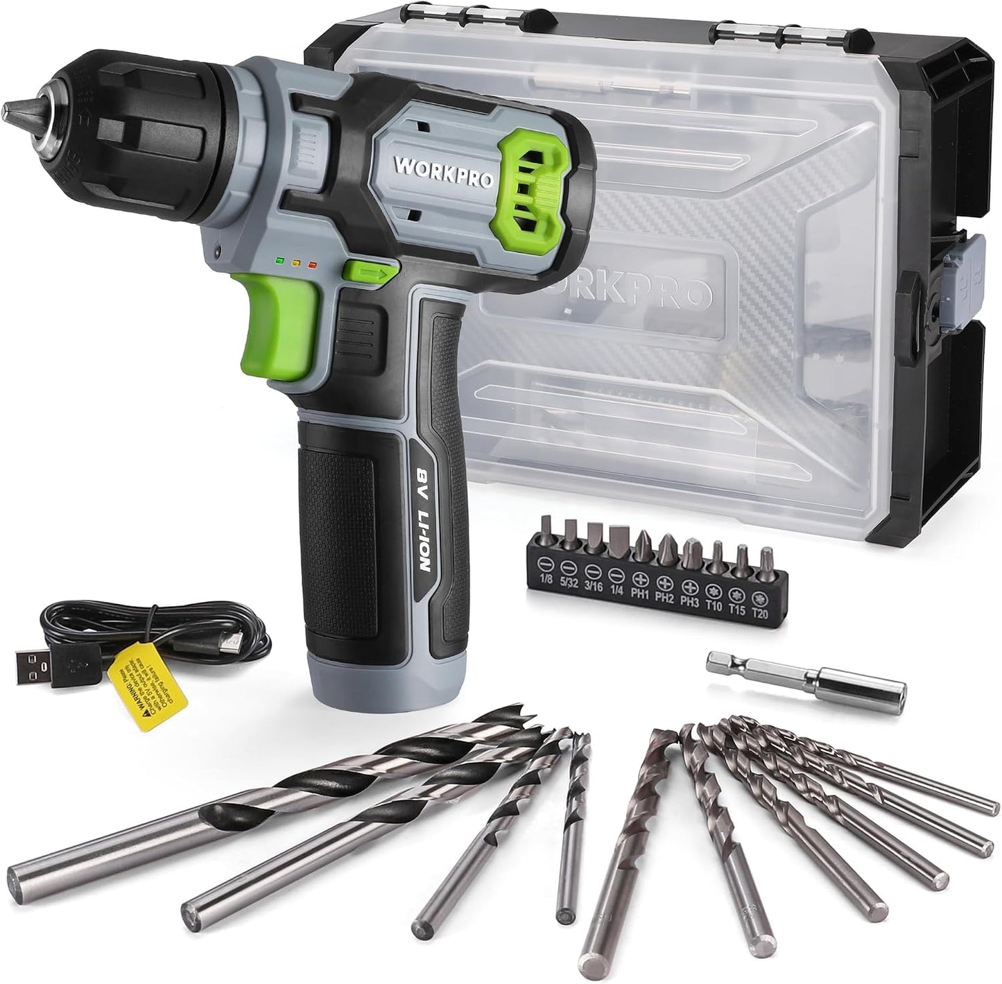 Set taladro 8V con brocas y destornillador