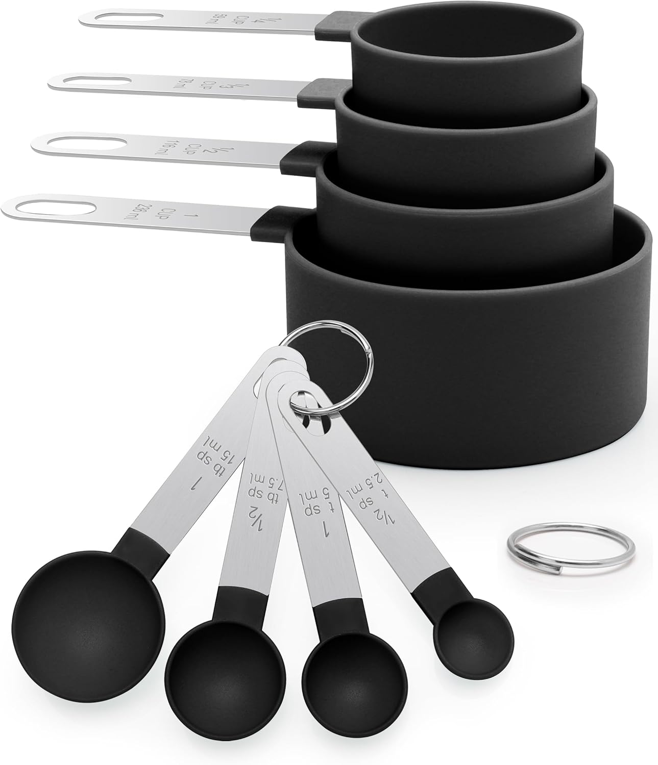 Set 8 Tazas y Cucharas Medidoras Acero Inox Negro