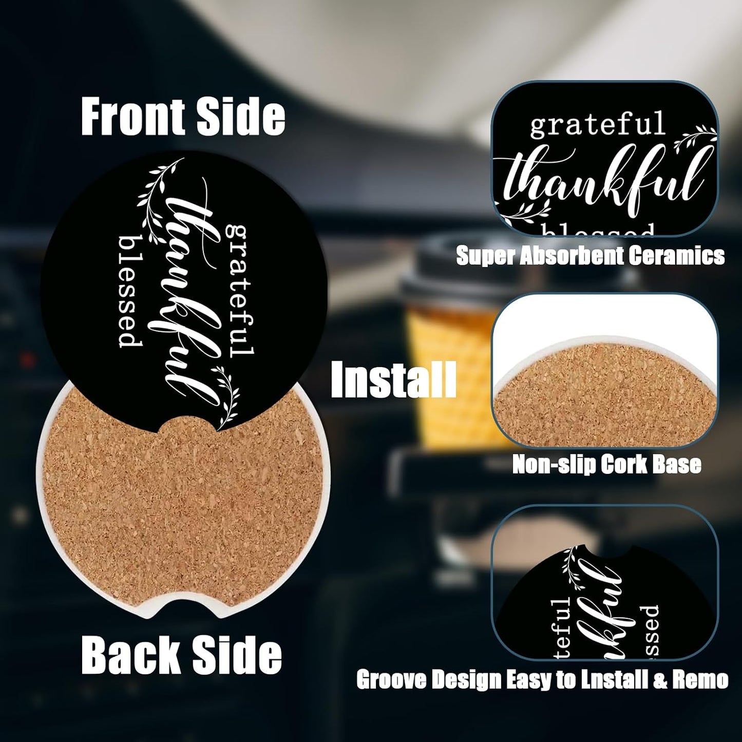 Posavasos cerámica absorbente para auto set 2
